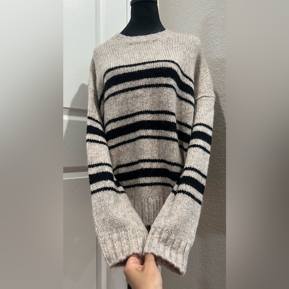 Ba&sh Bosco Striped Wool Mohair Blend Sweater Greige Sz Large Crewneck Pullover - Picture 3 of 16